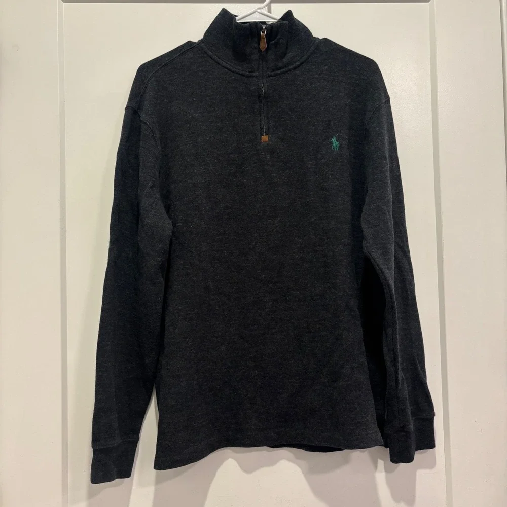 Polo Ralph Lauren Mens Quarter Zip Pullover Dark Grey Heather Sweater Large